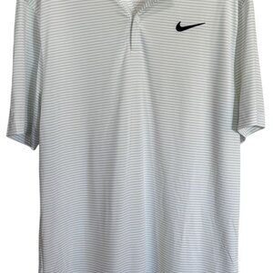 Nike Dri-FIT Mens Golf Polo Shirt White Striped Short Sleeve Polyester Medium
